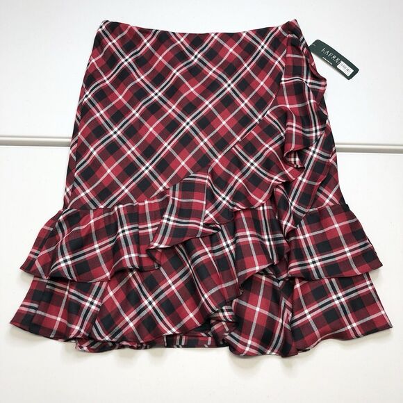Lauren Ralph Lauren Dresses & Skirts - Lauren Ralph Lauren Skirt Red Tartan Plaid Ruffles Knee Length Pull On Women L